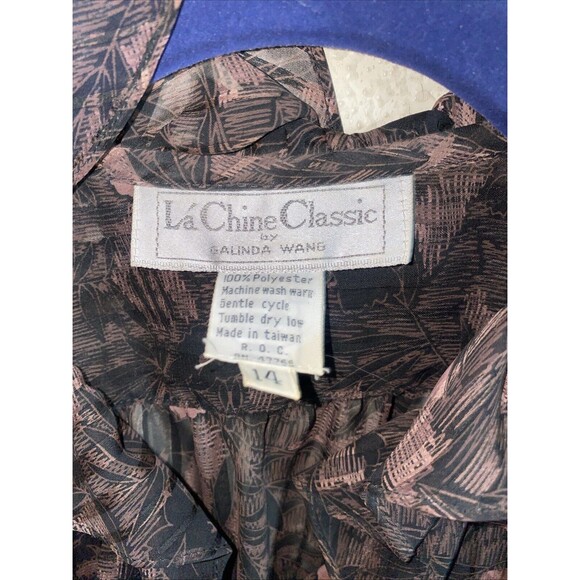 Vintage La Chine Sheer shirt Paisley Stripes Ruffle 14 mob Goth dark whimsical - Picture 9 of 12